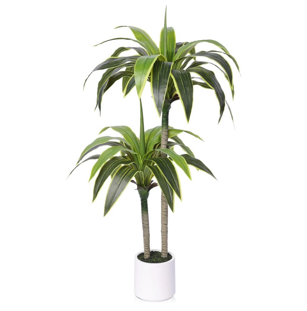 DR.Planzen 4FT  Artificial Dracaena Tree with White Planter, Tall Faux Dracaena Tree, Artificial Plants for Home Office Decor