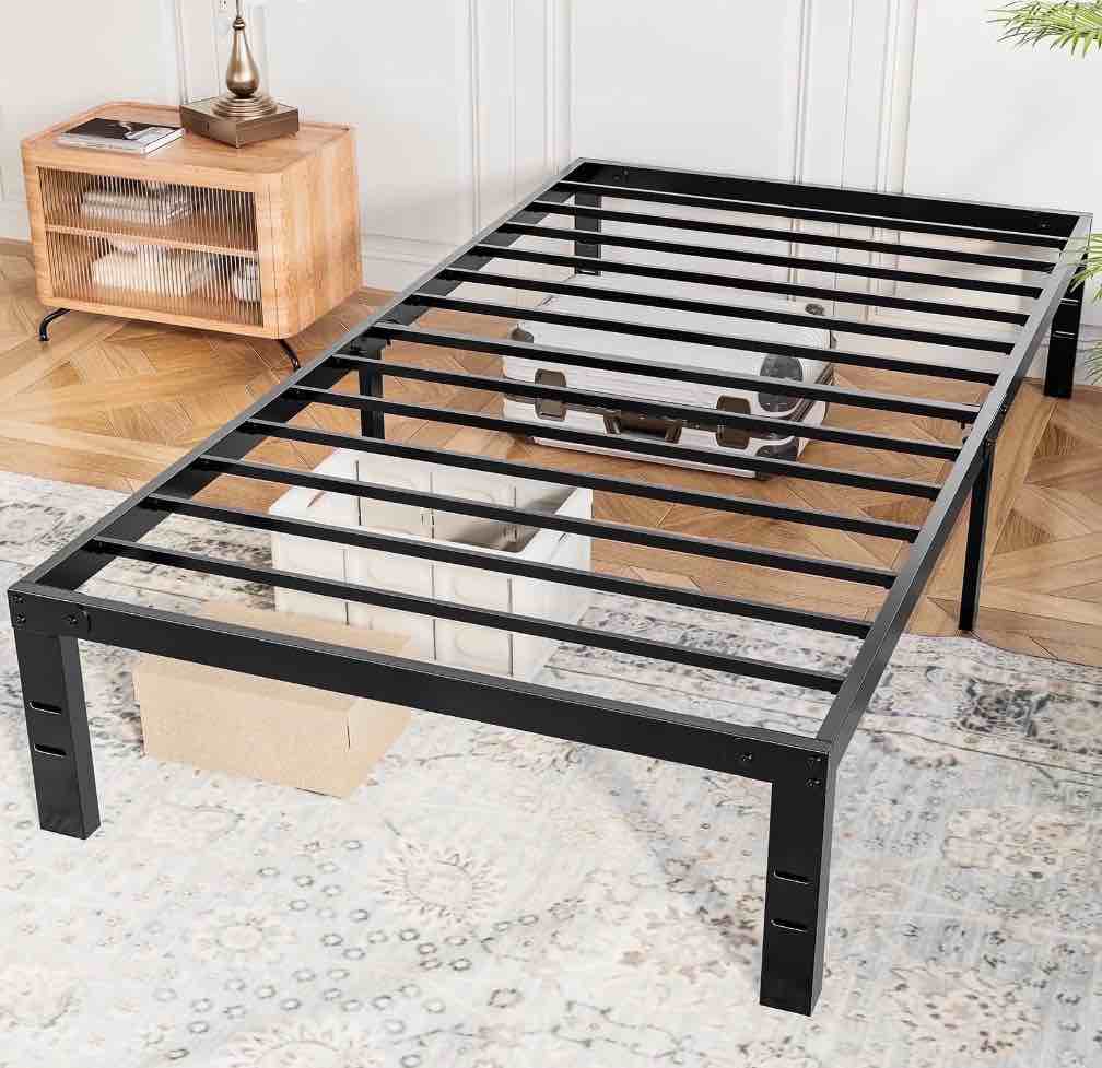 Condition photo showing New/Like New for CONCETTA Twin Bed Frame, Heavy Duty Metal Platform Bed Frame with Underbed Storage for Bedroom, No Box Spring Required, Black