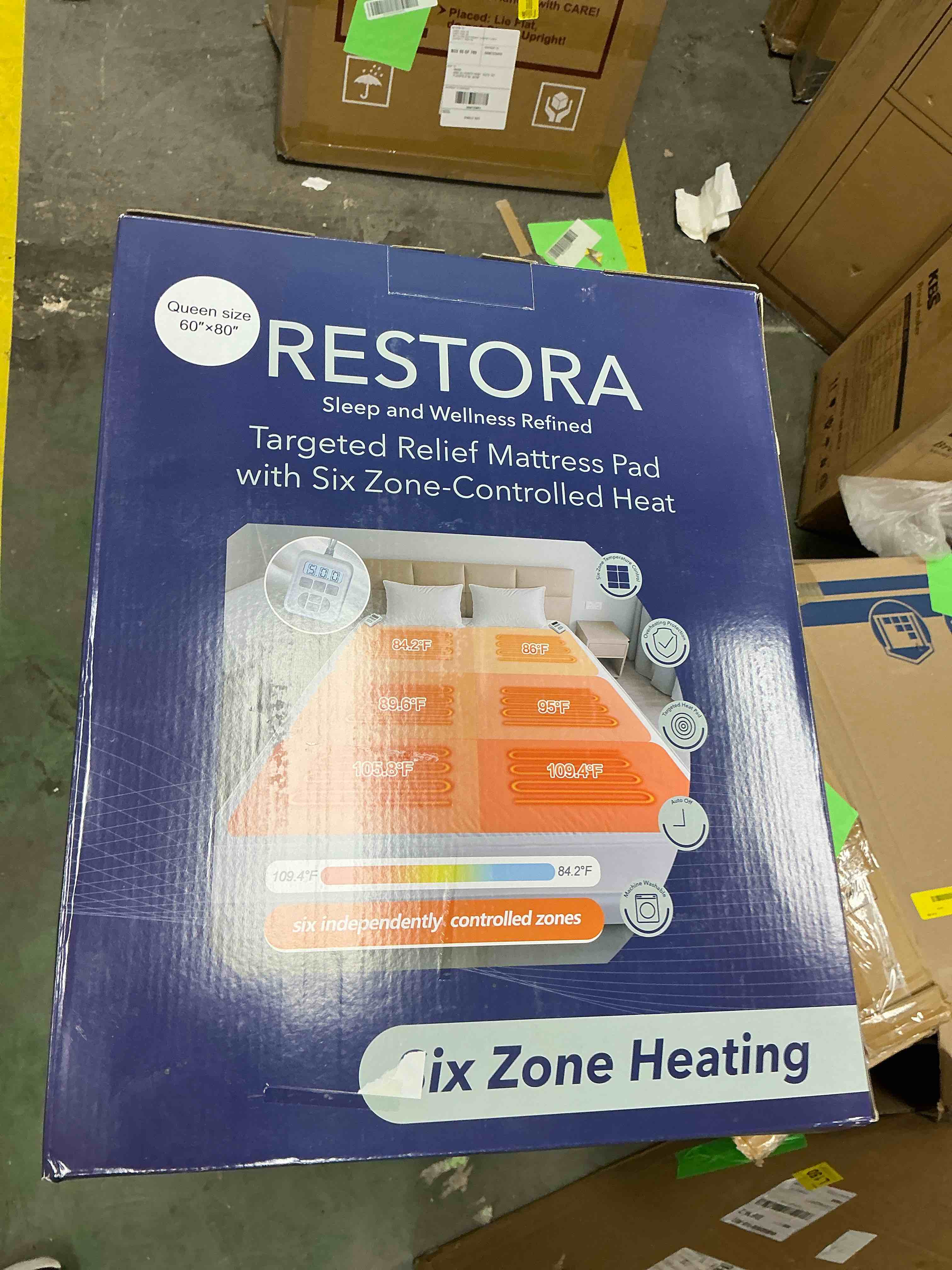 Condition photo showing New/Like New for RESTORA Queen Size Heated Mattress Pad, Electric Bed Warmer with Six Zone heating & Dual Controller
