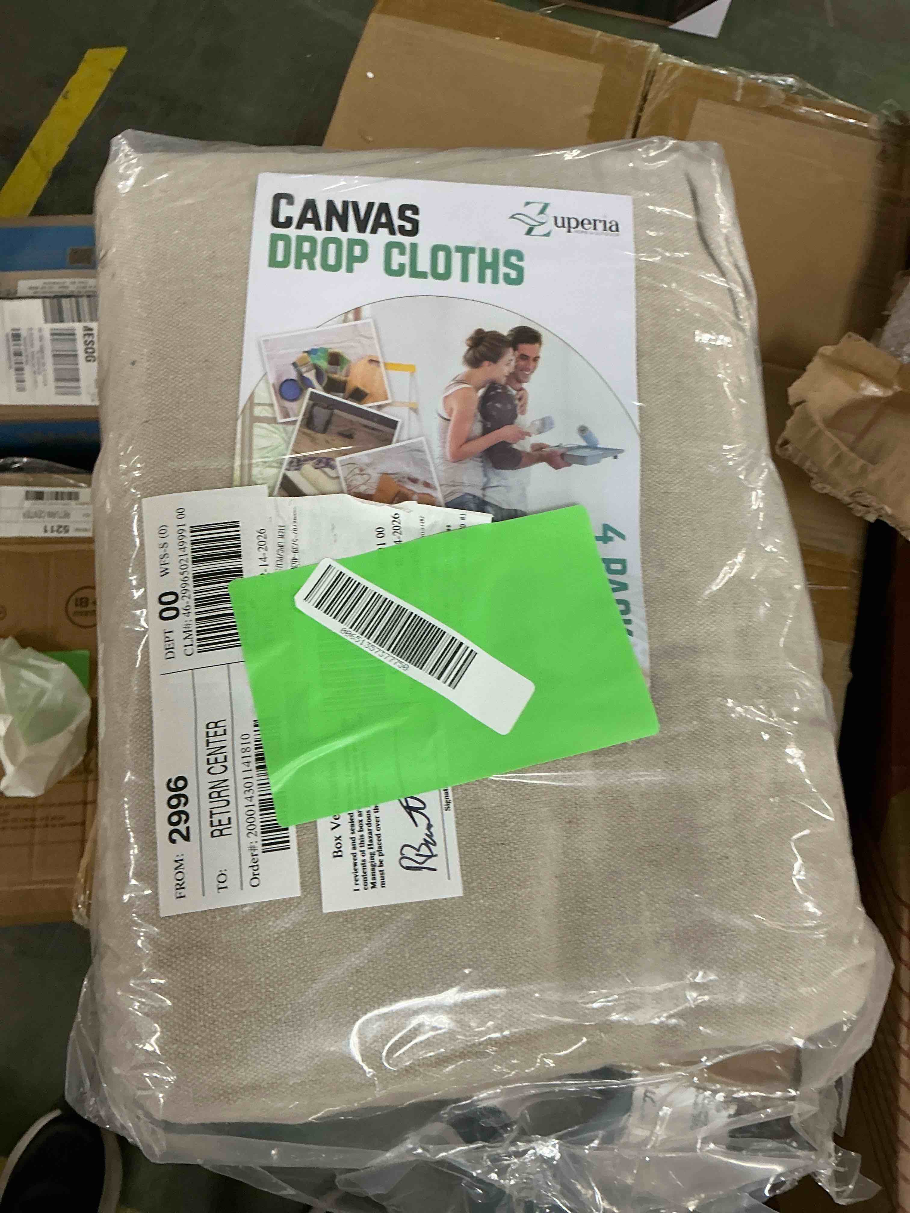 Condition photo showing New/Like New for Zuperia Canvas Drop Cloth for Painting (Size 6 x 9 feet - Pack of 4) - Pure Cotton Painters Drop Cloth for Painting  Furniture & Floor Protection - All Purpose Thick Canvas Tarp with Double Stitched