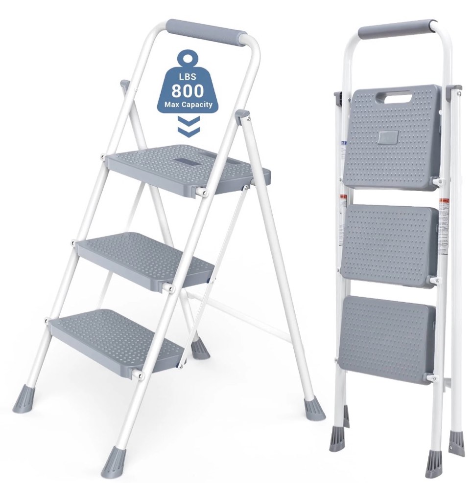 CONCETTA 3 Step Ladder, Folding Step Stool with Anti-Slip Pedal, Lightweight Portable Ladder for Home, Workplace, 800lbs Capacity?Gray