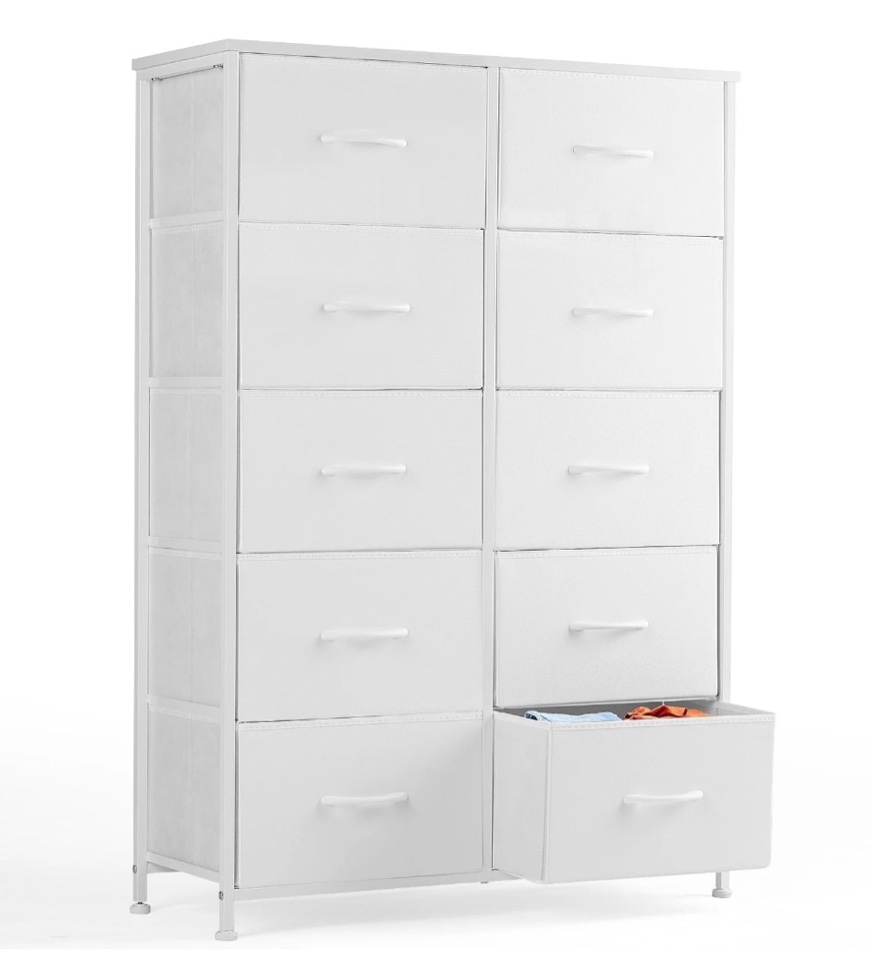 ZUNMOS 10 Drawer Fabric Dresser for Bedroom, Chest of Drawer Organizer Storage Cabinet for Closet, Entryway, White