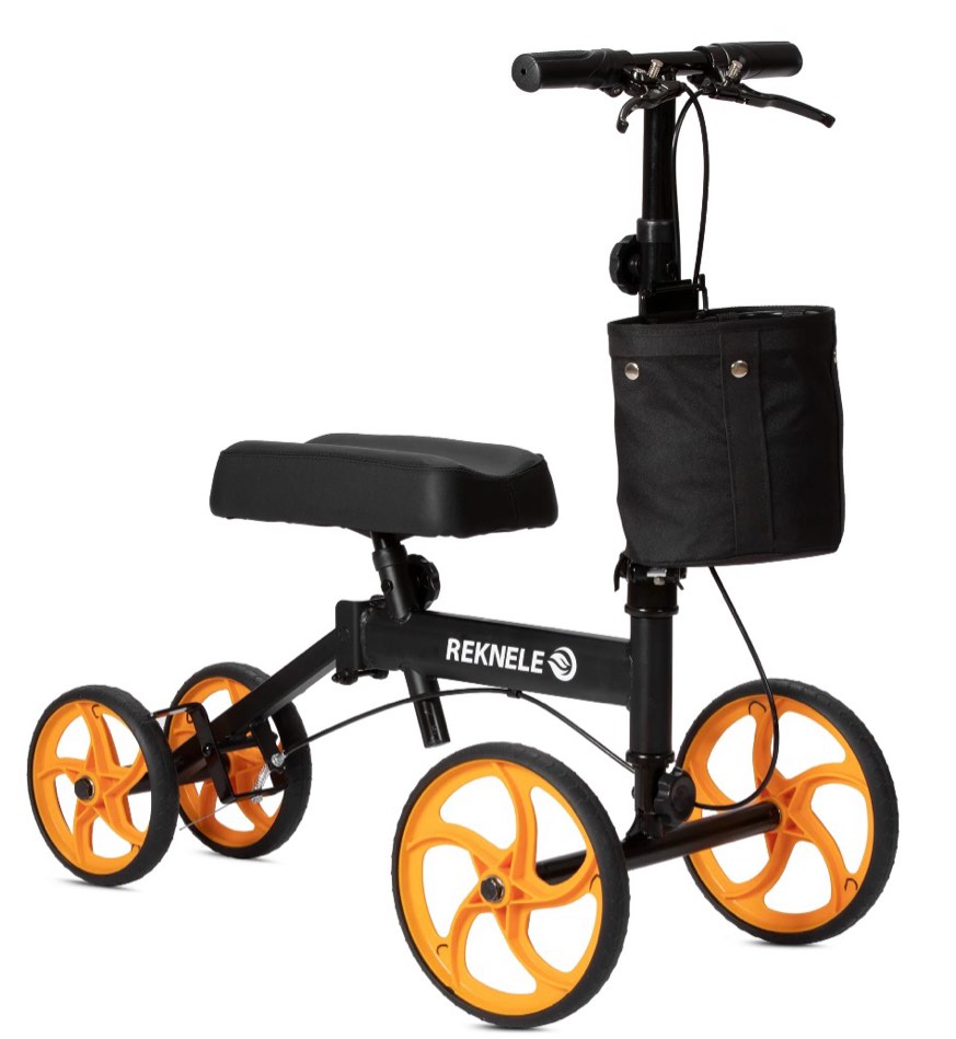 Elenker Steerable Knee Scooter with 10" Front Wheels, Foldable Knee Walker for Foot Injuries Crutches Alternative Black