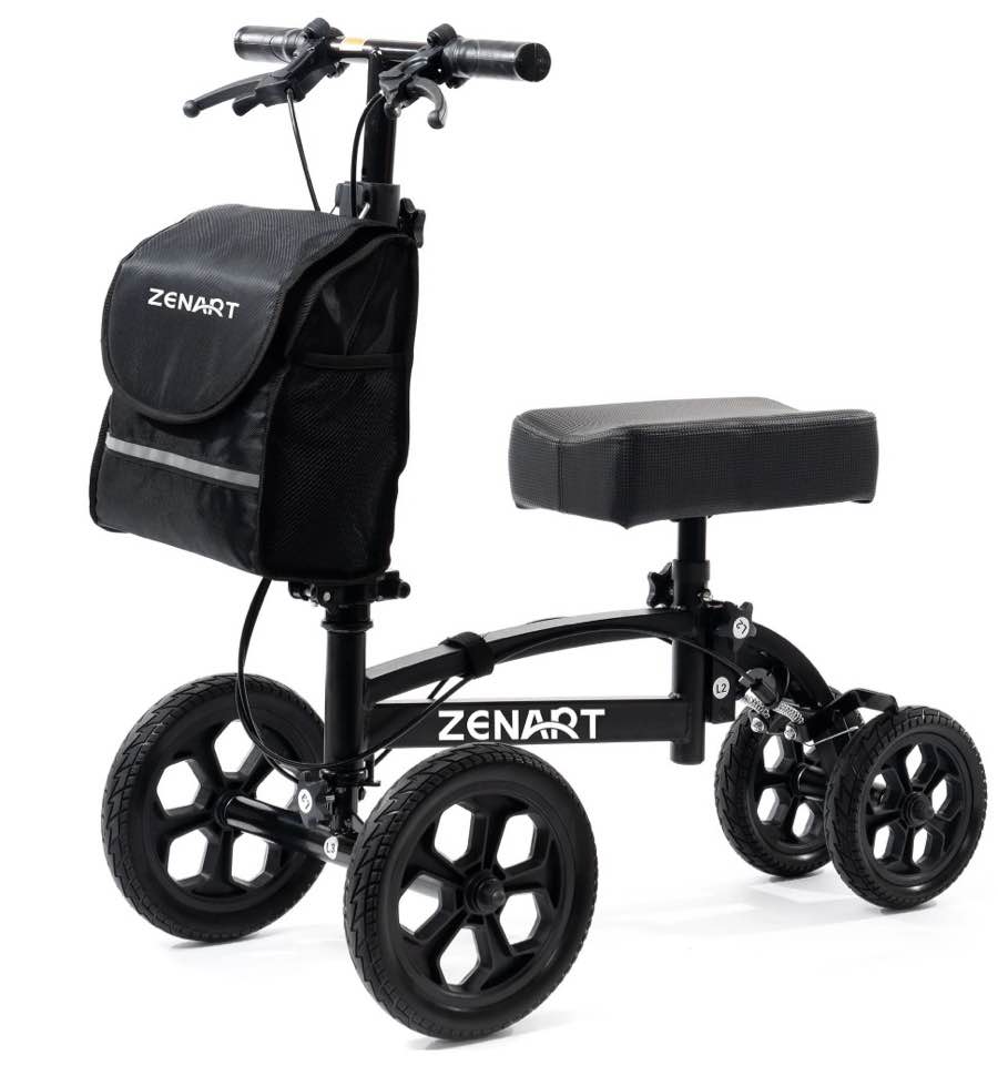 ZENART All-terrain Knee Scooter Foldable Walker for Foot Injuries Adult Crutch Alternative,Black