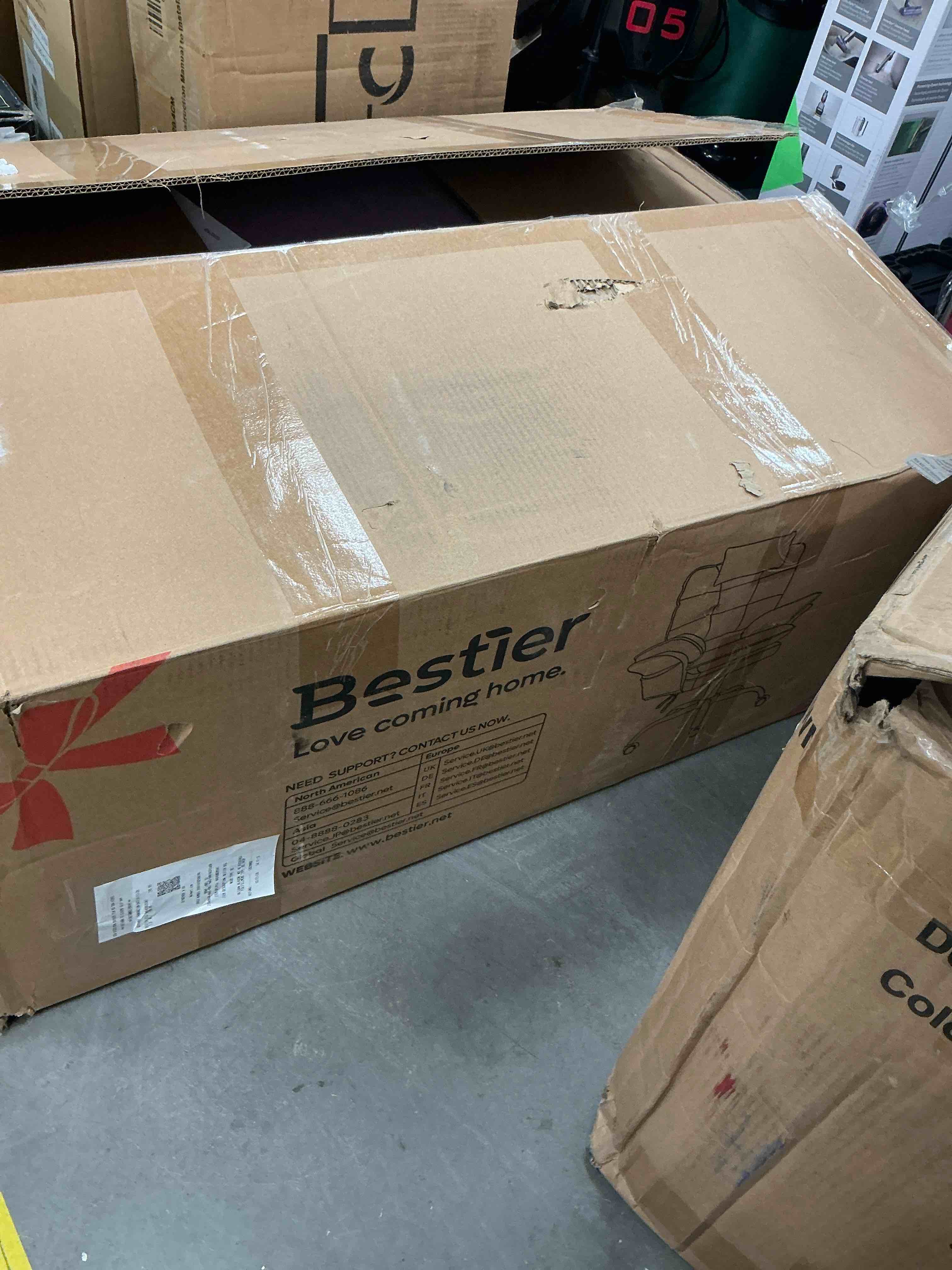 Condition photo showing New/Like New for Bestier Big and Tall Executive Office Chair with Flip-Up Arms for Adults, Adjustable Height, Reclining Office Chair with Headrest & Side Pockets in Pink