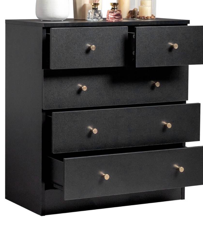 UBesGoo 5 Drawer Wood Dresser for Bedroom, Chest of Drawers, Storage Organization Unit for Clothing, Black