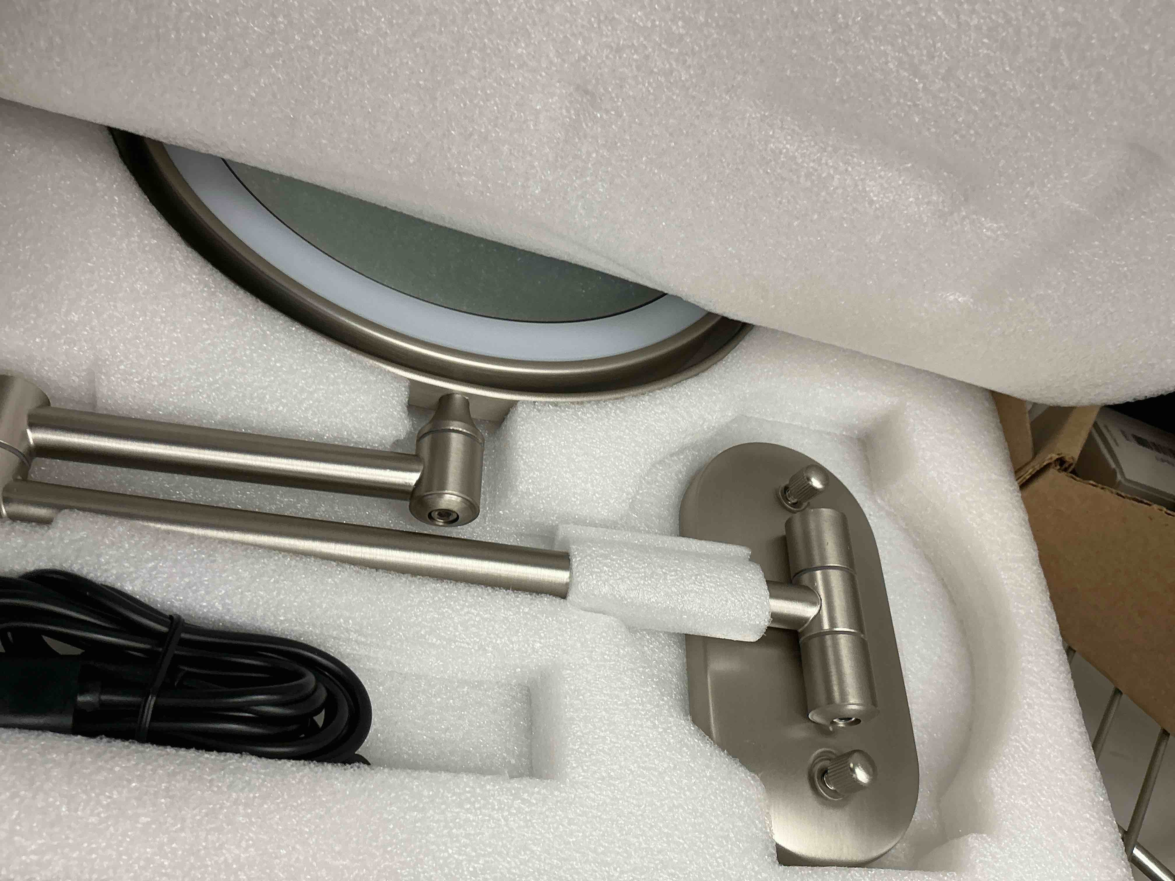 Condition photo showing New/Like New for Auxmir 1X/30X Wall Mounted Lighted Makeup Mirror, 8" 3200 mAh Rechargeable Double-Sided Magnifying Mirror, Touch Dimmable 3 Color Lights, 360° Rotating Foldable 14.5" Extension Arm, Brushed Nickel 8‘’30x-nickel