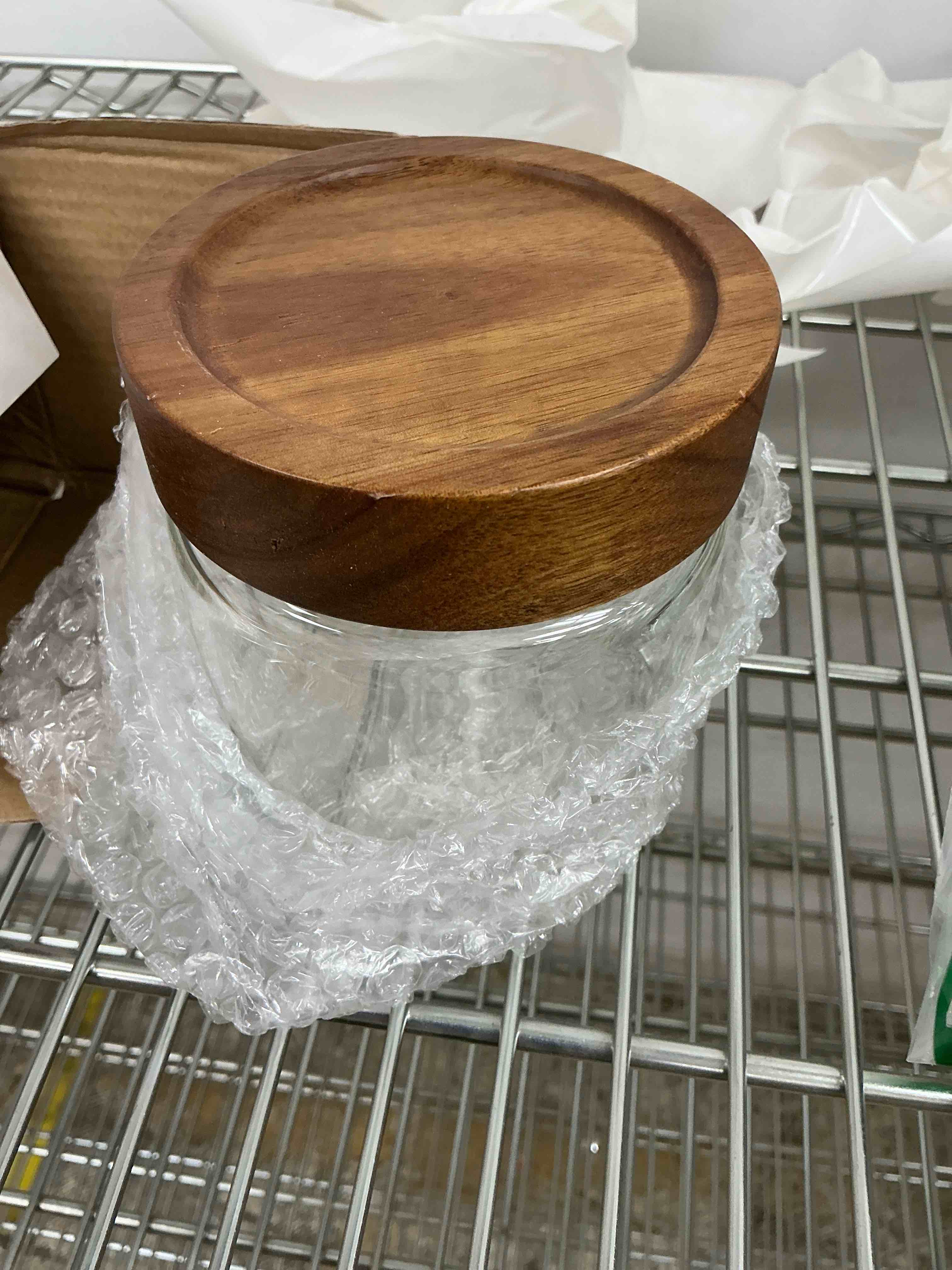 Condition photo showing New/Like New for 17 Fl oz/500 ml Glass Food Storage Jar, Premium Clear Glass Container Jar with Airtight Wooden Screw