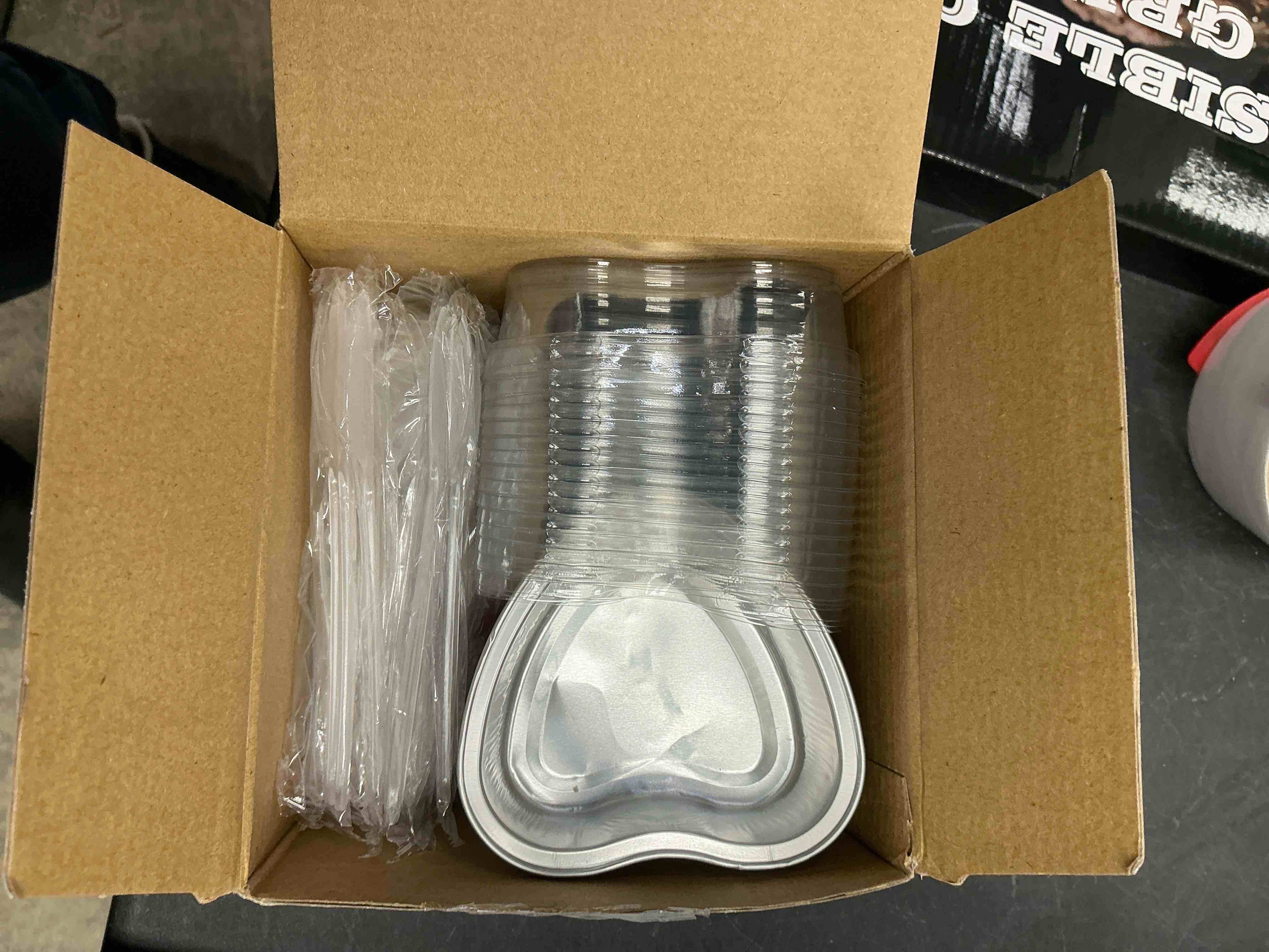 Condition photo showing New/Like New for Heart Shaped Cake Pans, 30 Count Disposable Aluminum Foil Baking Tins with Lids - 3.4 Oz Mini Heart Muffin Pans for Cupcakes, Valentine's Day, Mother's Day, Wedding, Christmas (Red)