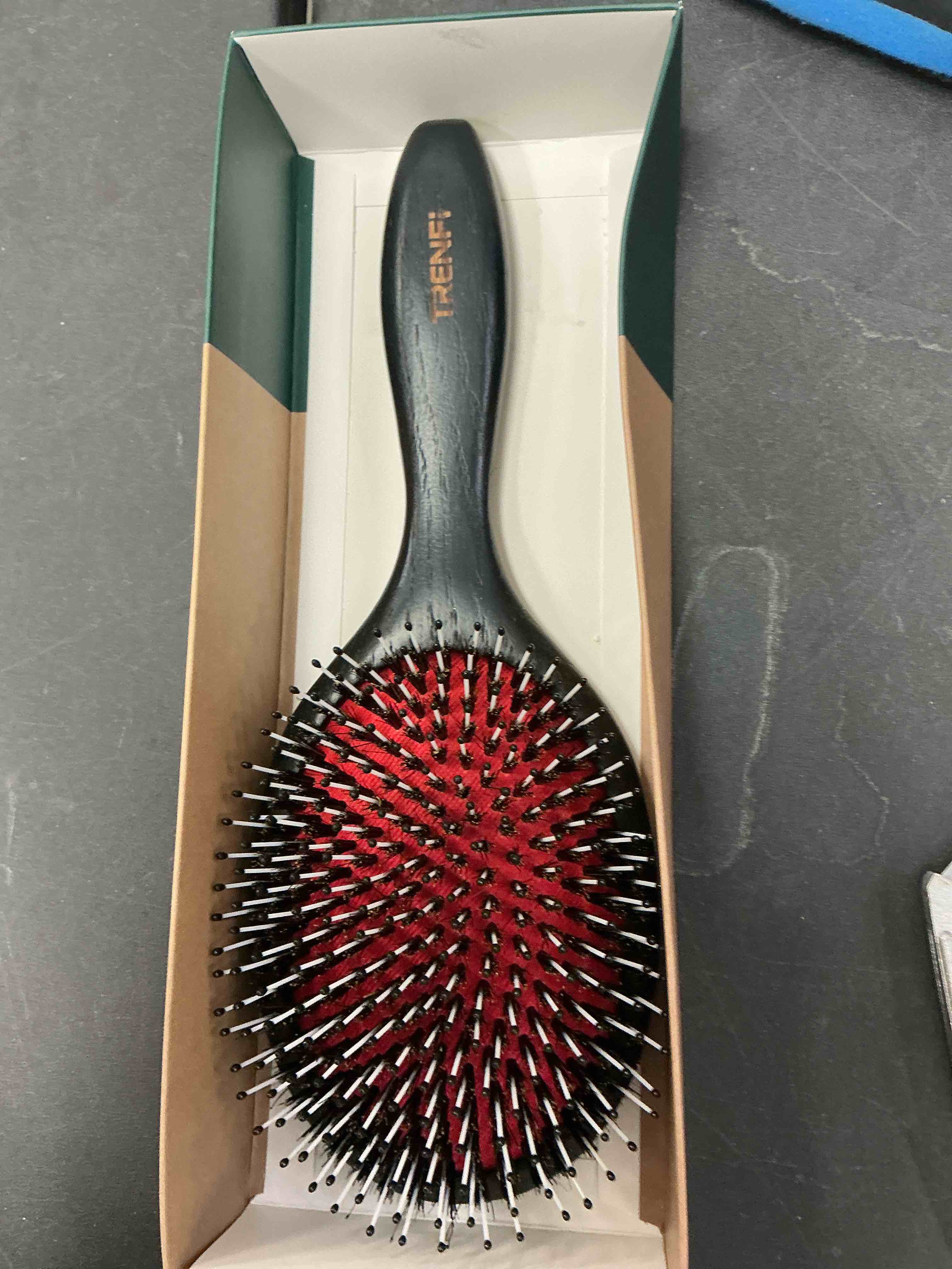 Condition photo showing Good Condition for Boar Bristle Hair Brush — Solid Red Oak Oval Cushion Brush for Thick Curly Hair, Detangling and Smoothing Frizz with Nylon Pins, Women and Men (9.45 in)