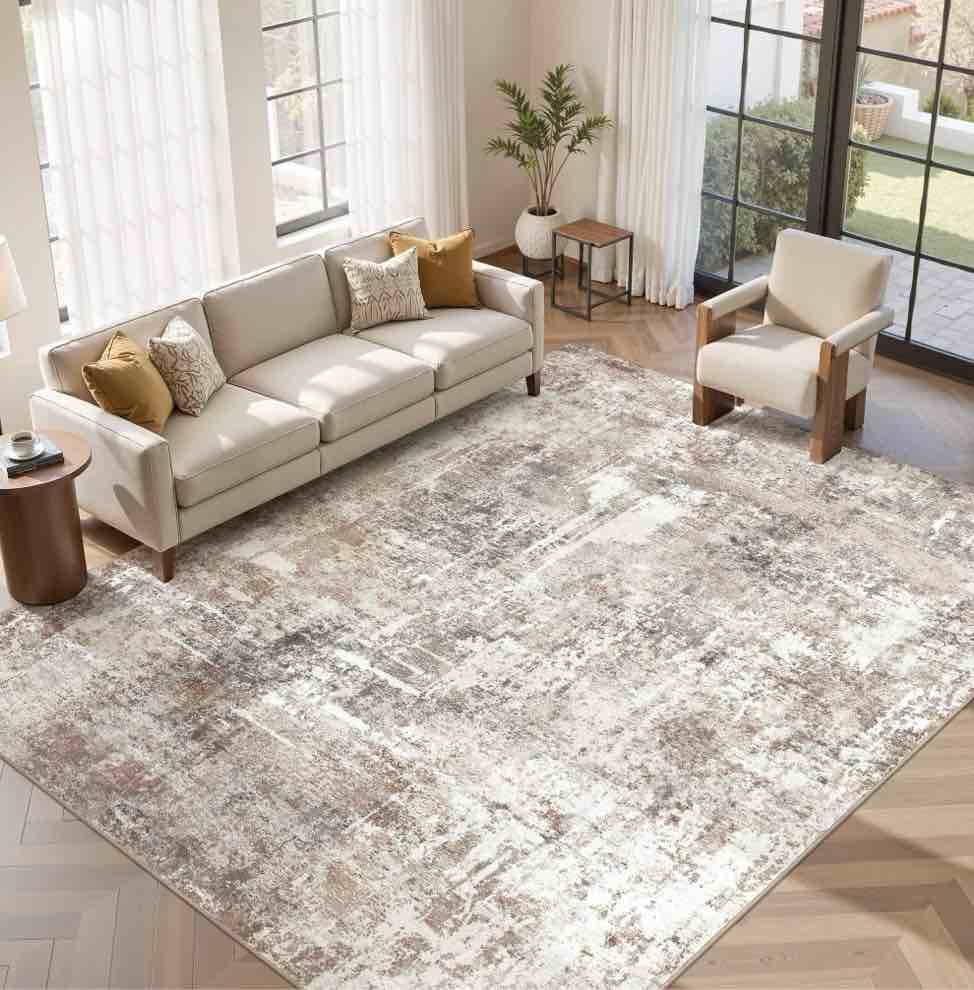 UERMEI 10 x14 Large Area Rugs for Living Room Washable Non Slip Indoor Rug for Bedroom Home Decor Carpets Modern Abstract Printed Carpet Brown