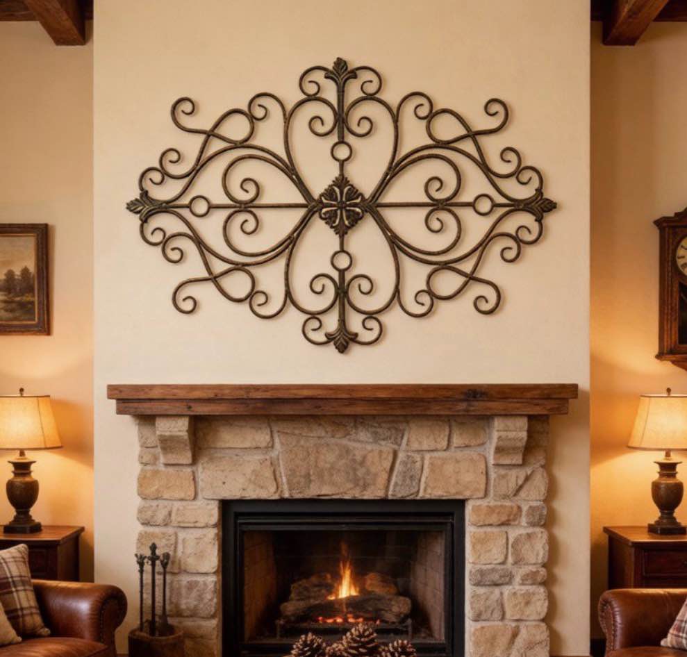 Sintosin Metal Art Wall Decor 36 x 24 Rustic Wrought Iron Scroll Wall Art for Bedroom Living Room Entryway & Farmhouse Home Decor