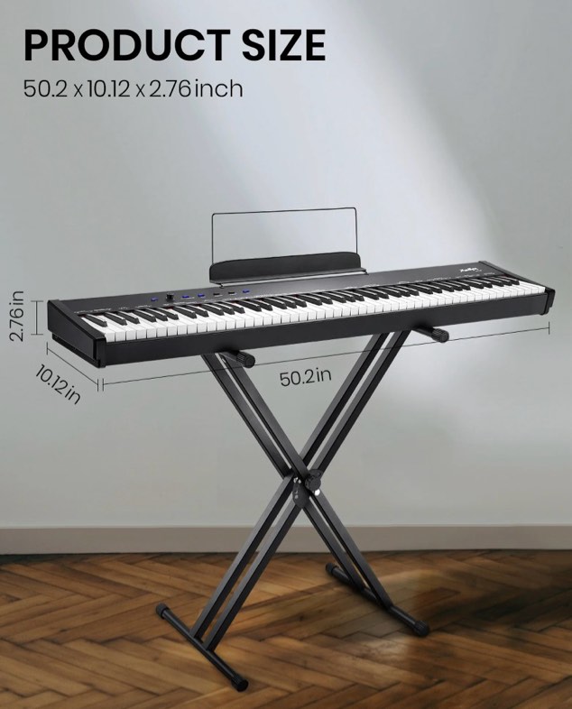 Moukey 88 Key Full-Size Semi-Weighted Electric Piano with 43 demo songs 83 rhythms 128 Premium Tones Dream Chip Includes Sustain Pedal Stand Power Supply Gift for Piano Learner