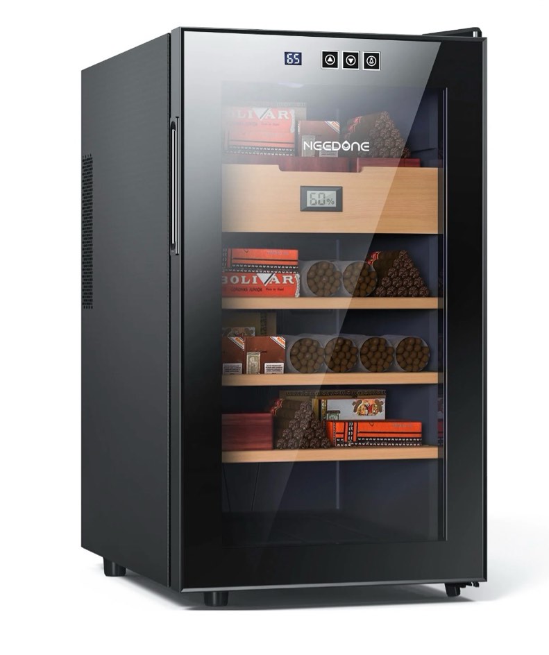 needone 48l 300 counts electric cigar humidor ,cooling and heating temperature control ,with spanish cedar wood shelves & hygrometer,new year,christmas gifts,father's day gift