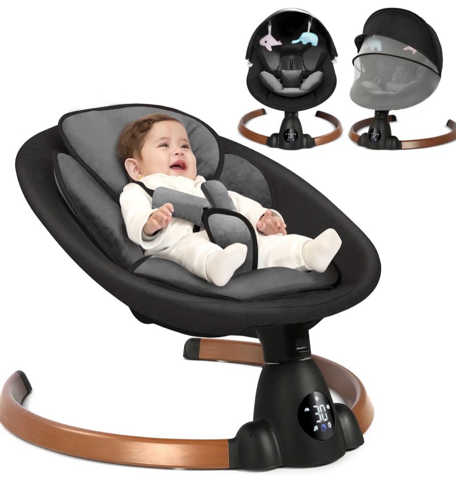 Babyeap Baby Swing for Infants - Smart Electric Swing with Bluetooth Control 5-point Harness,5 Sway Speed,10 Lullabies(Black)
