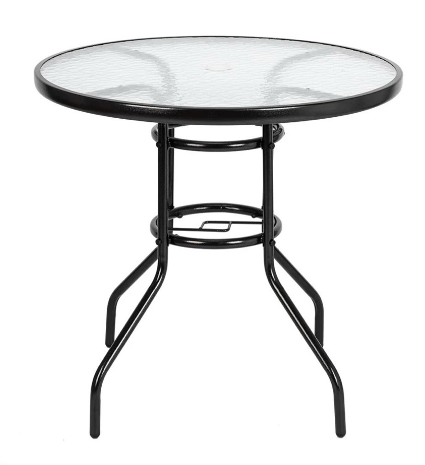 Condition photo showing New/Like New for Zimtown 31.5in Round Outdoor Table with Umbrella Hole for Garden Patio, Dark Chocolate