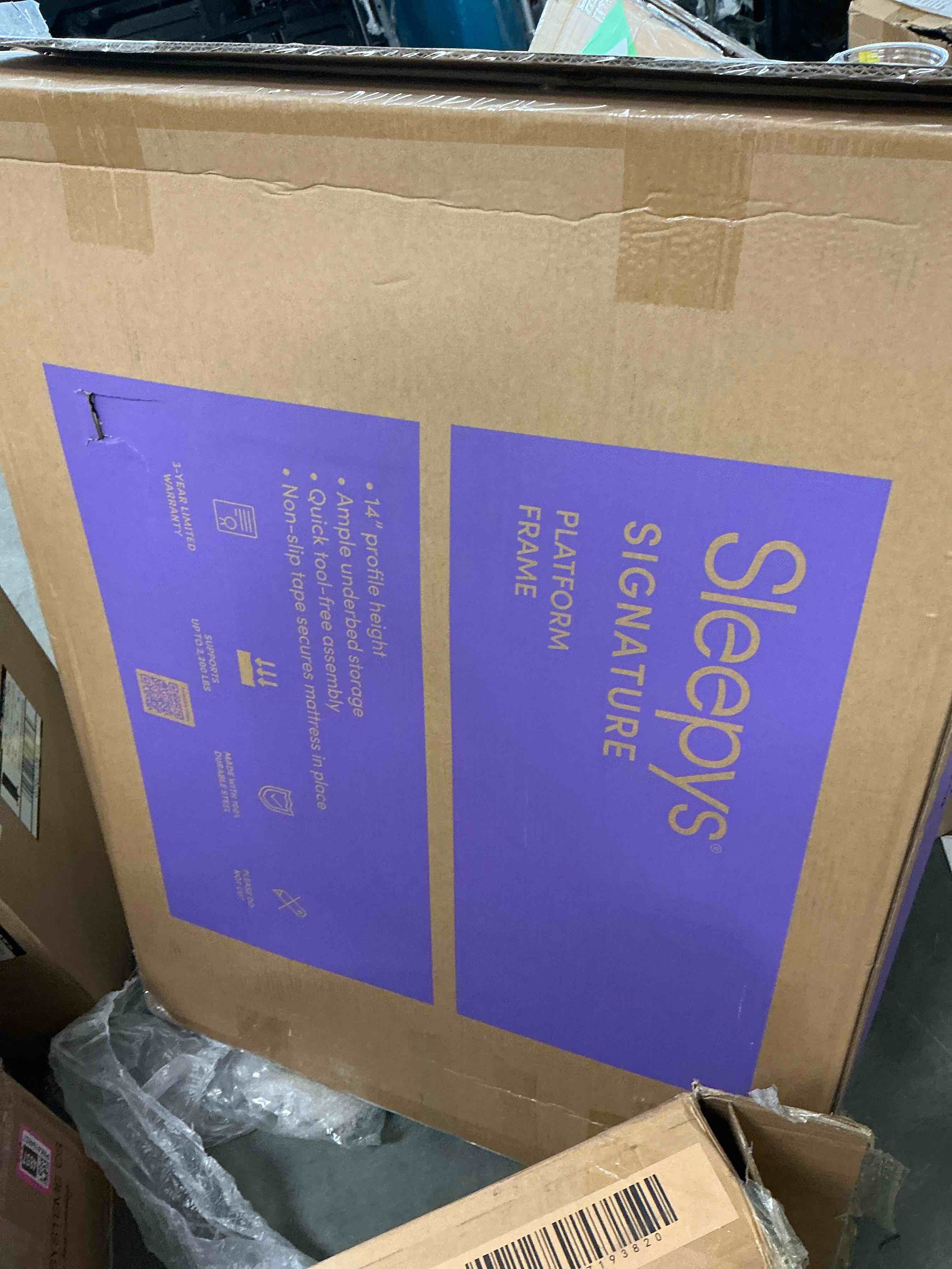 Condition photo showing As Is for Lifezone Queen Bed Frame with Rustic Vintage Wood Headboard and Footboard,Metal Support,Rustic Brown