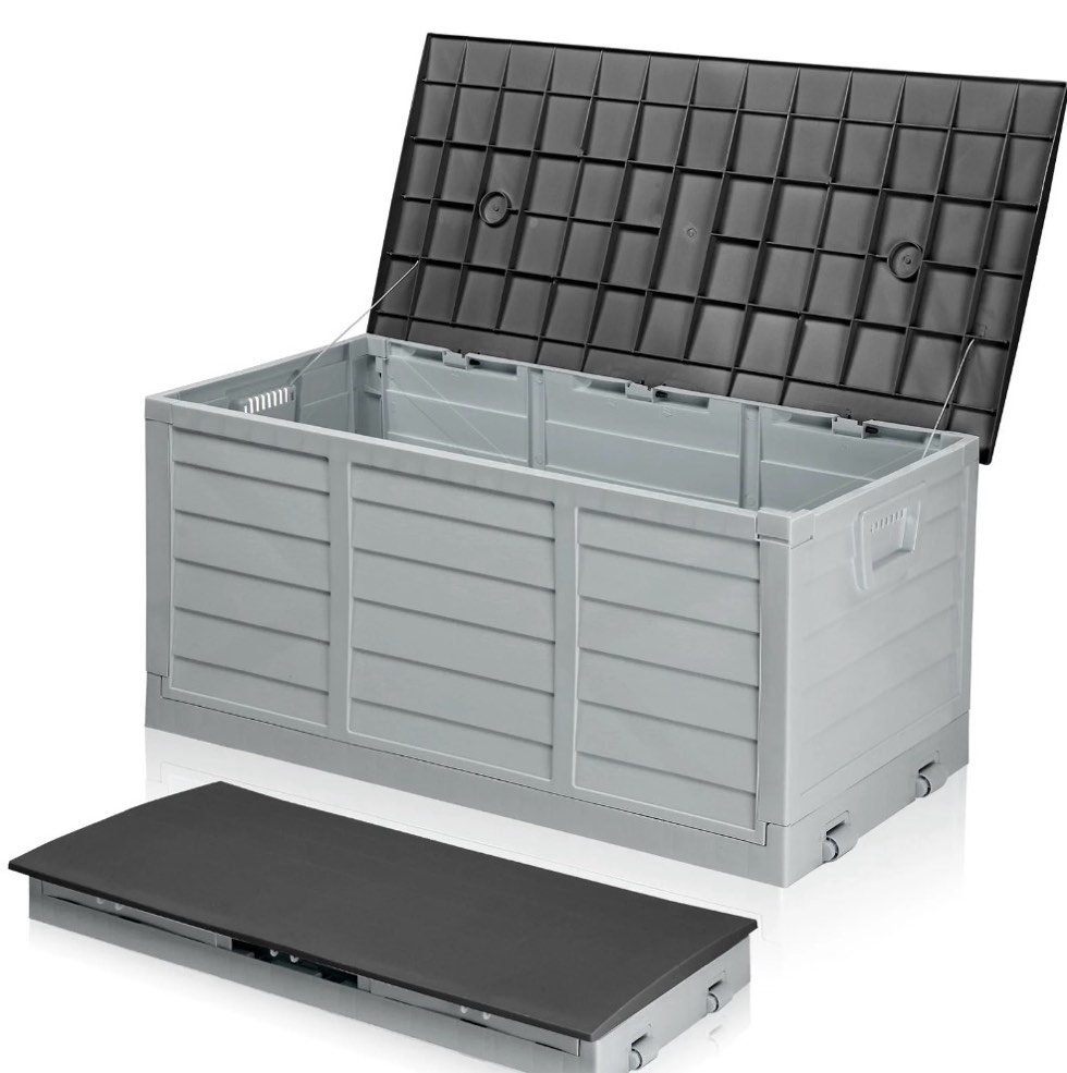 Condition photo showing New/Like New for Ktaxon 75gal Outdoor Garden Resin Storage Deck Box Tools Black