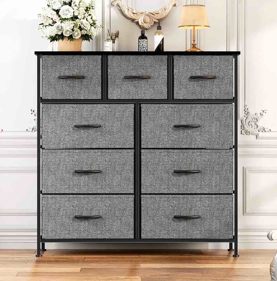 ZUNMOS Fabric Dresser for Bedroom 9 Drawer, Grey