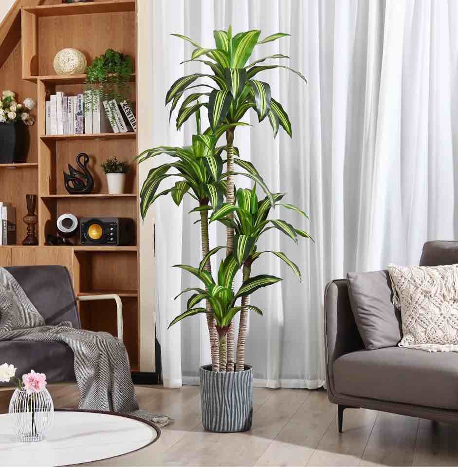 Artificial Plants, 6ft Fake Dracaena Tree in Black Plastic Pot, Faux Plants Indoor Outdoor Decor, Silk Plants for Home Decor Office Porch Patio Perfect Housewarming Gift