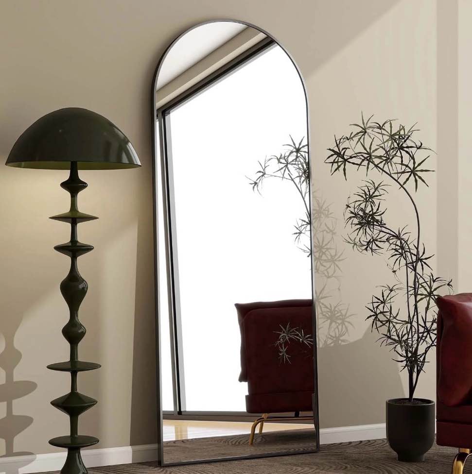 BEAUTYPEAK 65.1"x 25" Arched Full Length Floor Mirror Full Body with Stand,Black