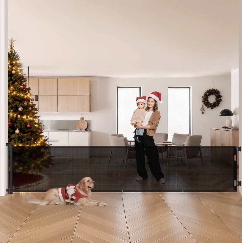 Retractable Baby Gate, Caveen 120" Extra Wide ABS Expandable for Livingroom Outdoor, Black