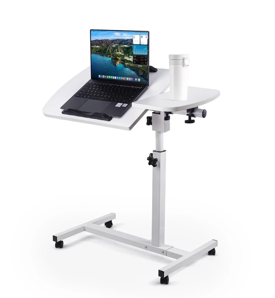 FOUKUS Mobile Compact Standing Desk: Height Adjustable Rolling Laptop Desk  Portable Laptop Stand 27.7  x 15.6  - White