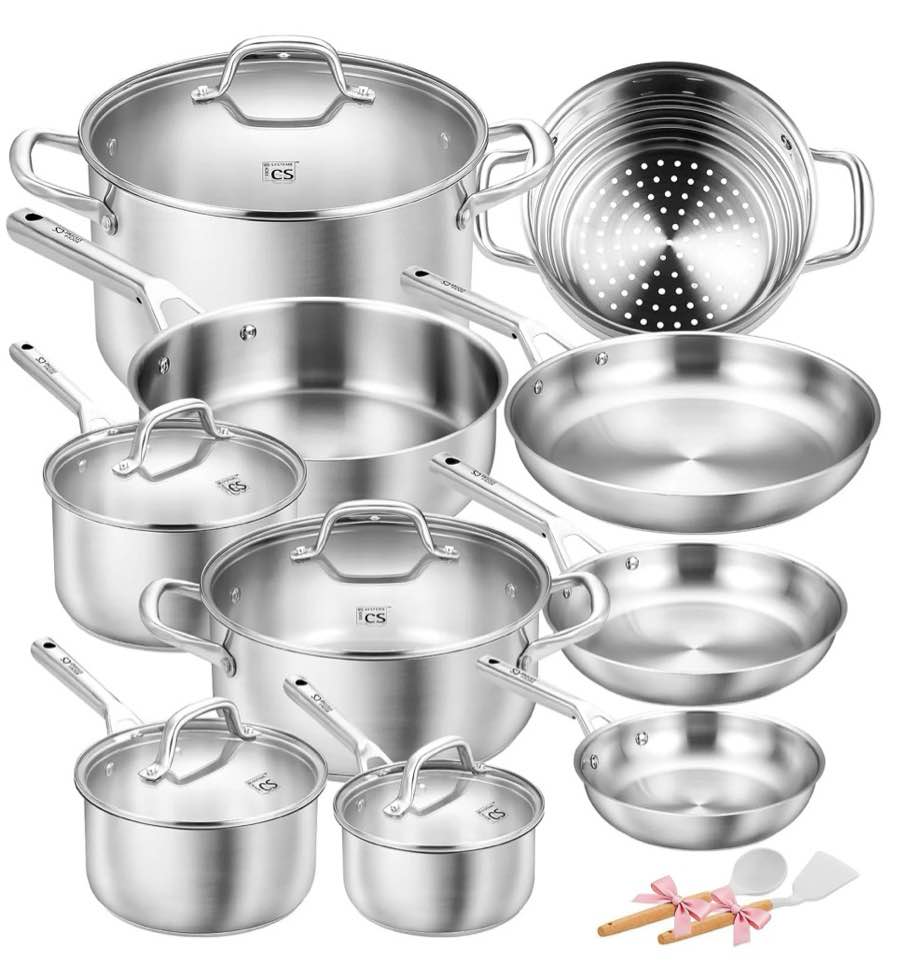 Koch Systeme CS Stainless Steel 17-Piece Cookware Set, Professional 18/10 Stianless Steel Pots and Pans Set, Suitable for All Stoves, Oven Safe