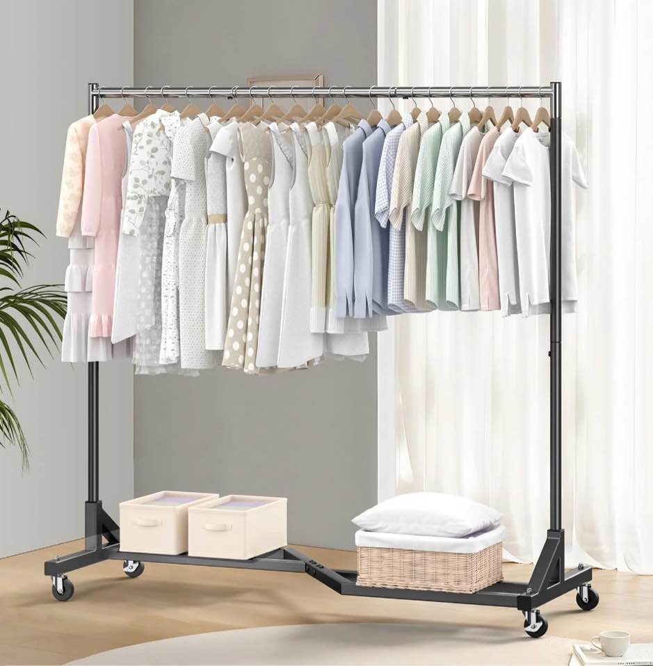 Mr IRONSTONE Heavy Duty Clothes Rack  400 LBS Rolling Garment Rack with Wheels  Commercial Portable Closet Organizer  Black