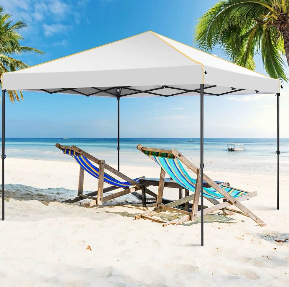 SANOPY 10 x 10 Pop up Canopy Tent with 4 Removable Sidewalls Outdoor Patio Gazebo Tent with Handbag for Camping Silver White