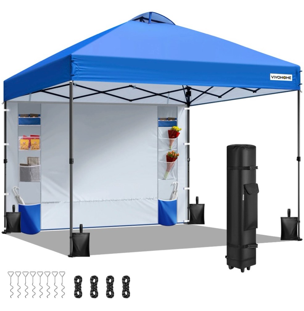 SPECSTAR 8'x8' Pop-up Canopy, One Push Set-up Tent with 1 Sidewall for Outside, Blue