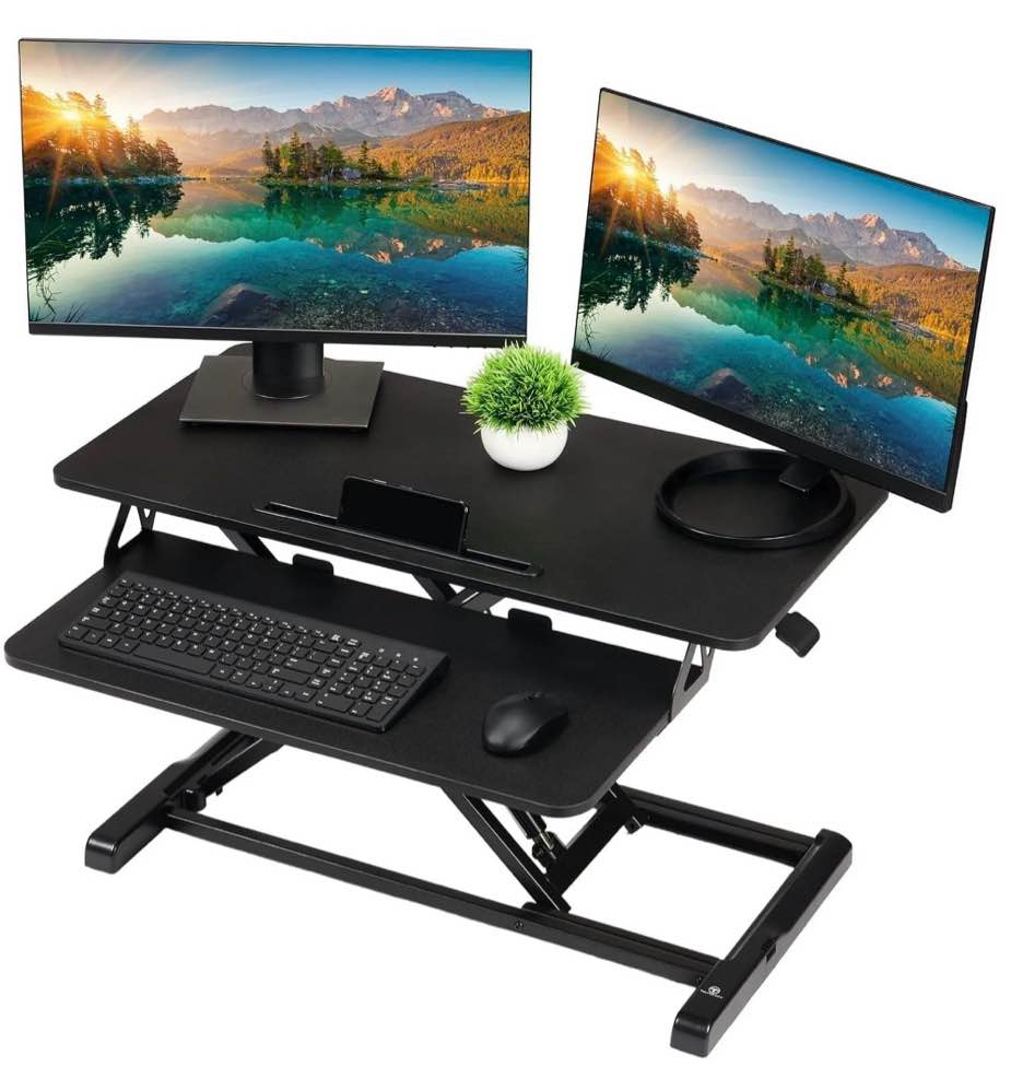 SUSUZI 37" Wide Height Adjustable Standing Desk Converter, Quick Release, 1 Pack