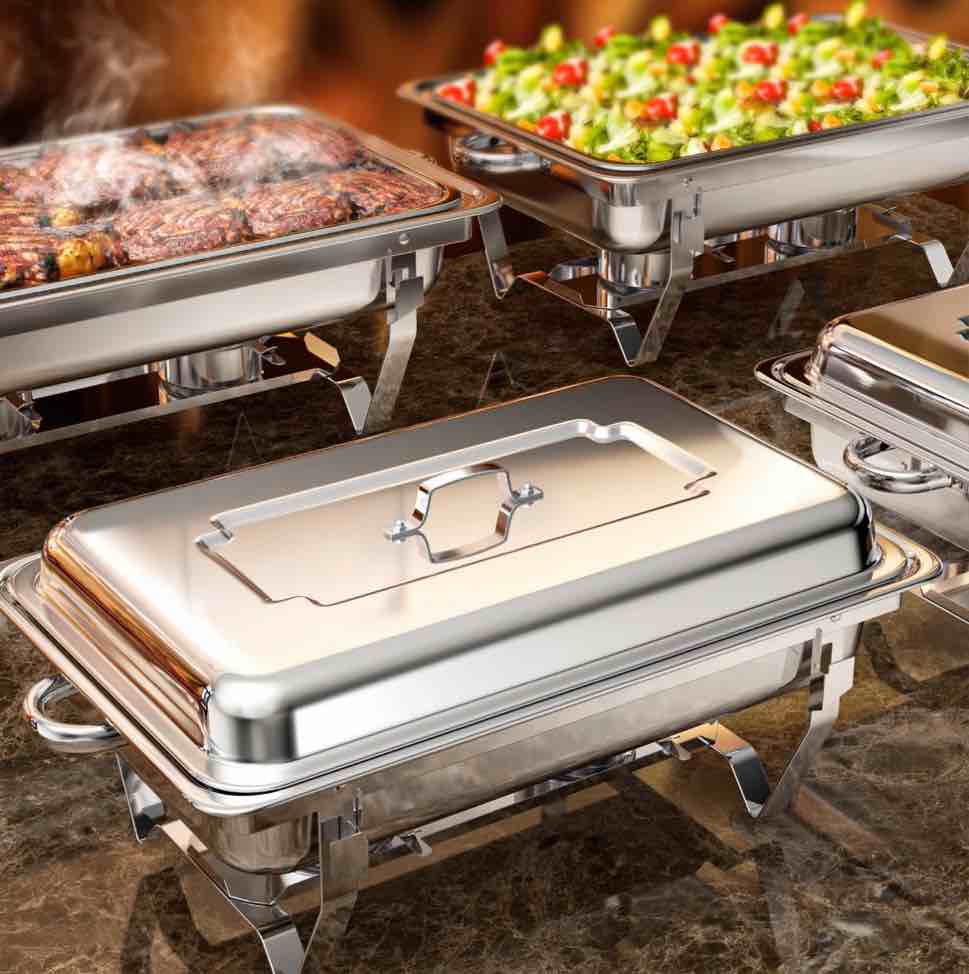 Chafing Dish Buffet Set 4 Pack Full Size  Jacgood 8QT Stainless Steel Chafing Dishes for Buffet  Chafers and Buffet Warmers Sets for Parties  Events  Wedding  Camping  Dinner