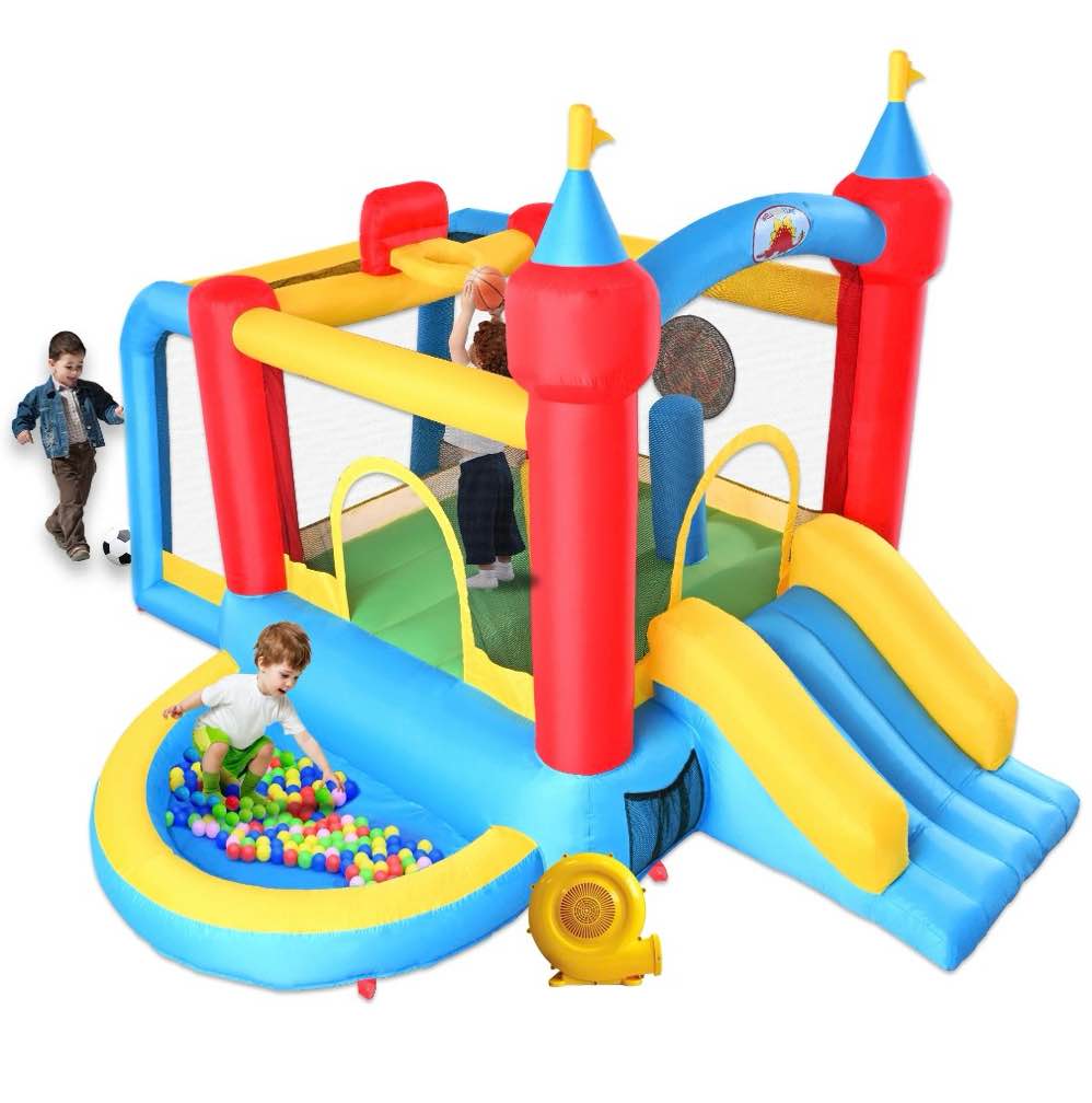 WELLFUNTIME Inflatable Bounce House with Slide, Kids Bouncer Jumping Castle with Blower, Ball Pool for Backyard