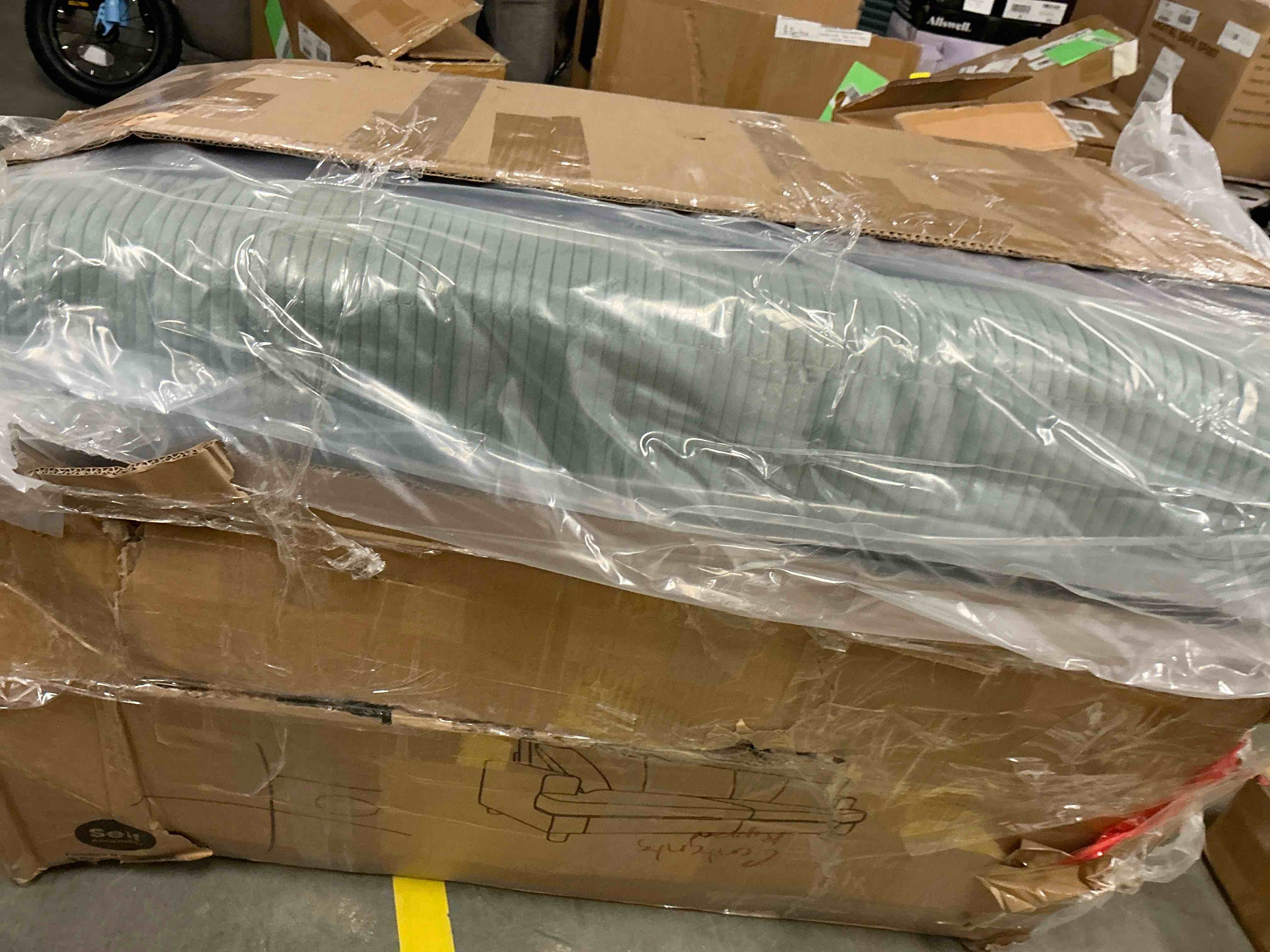 Condition photo showing Good Condition for 87" Corduroy Sofa,3 Seater Sofa with Extra Deep Seats,Neche Comfy Upholstered Couch for Living Room,2 Pillows,Green