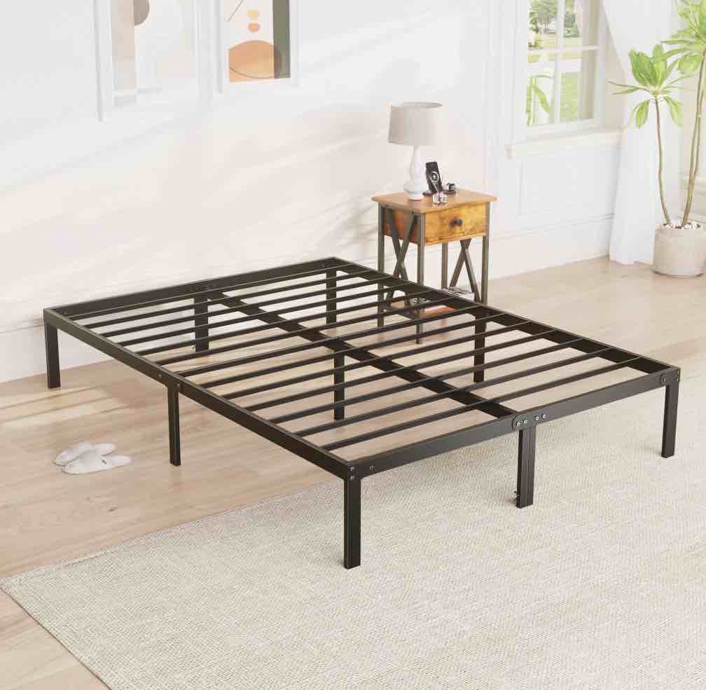 edx King Size Bed Frame with Ample Storage Space, Sturdy Steel Slat Support, 14-Inch Height, No Box Spring Needed, Heavy-Duty Metal Platform