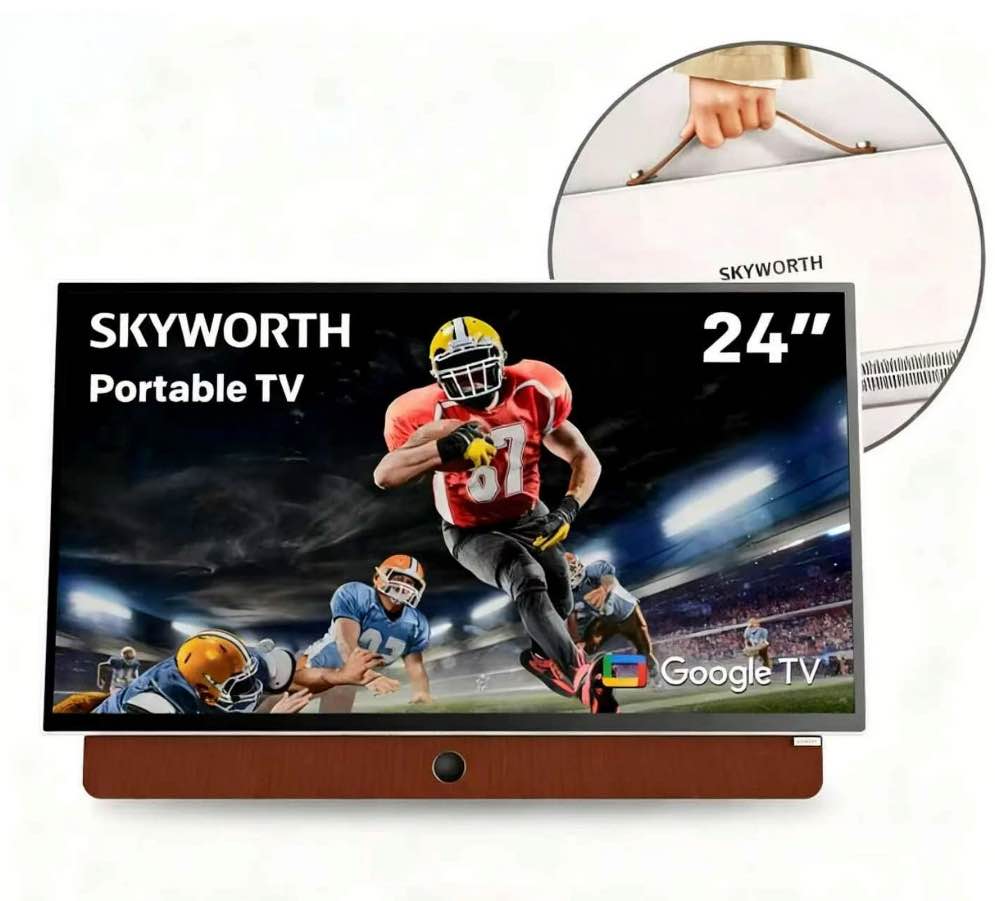 SKYWORTH 24" Portable Smart TV, LED Full HD Battery Google TV