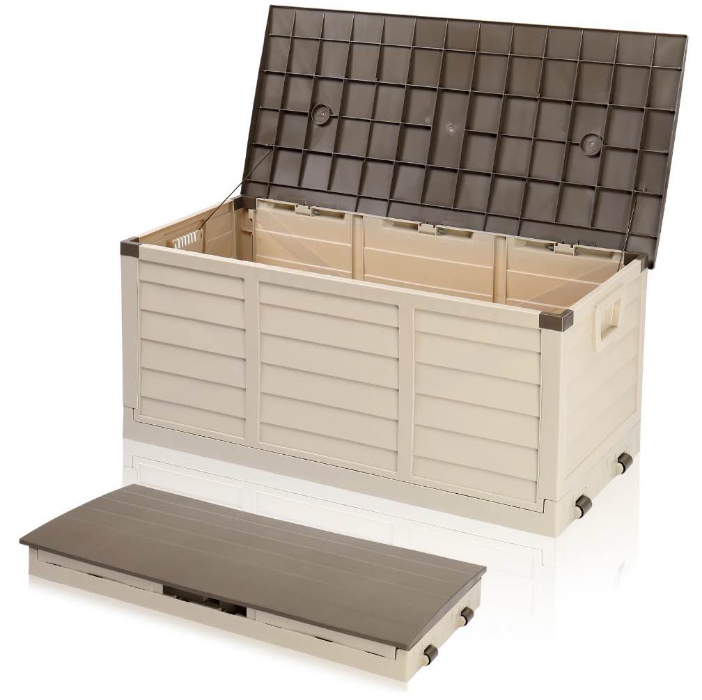 Ktaxon 75gal Outdoor Storage Deck Box Collapsible Garden Resin Deck Box Pre-installed,Space Saving & Easy Set Up - Brown