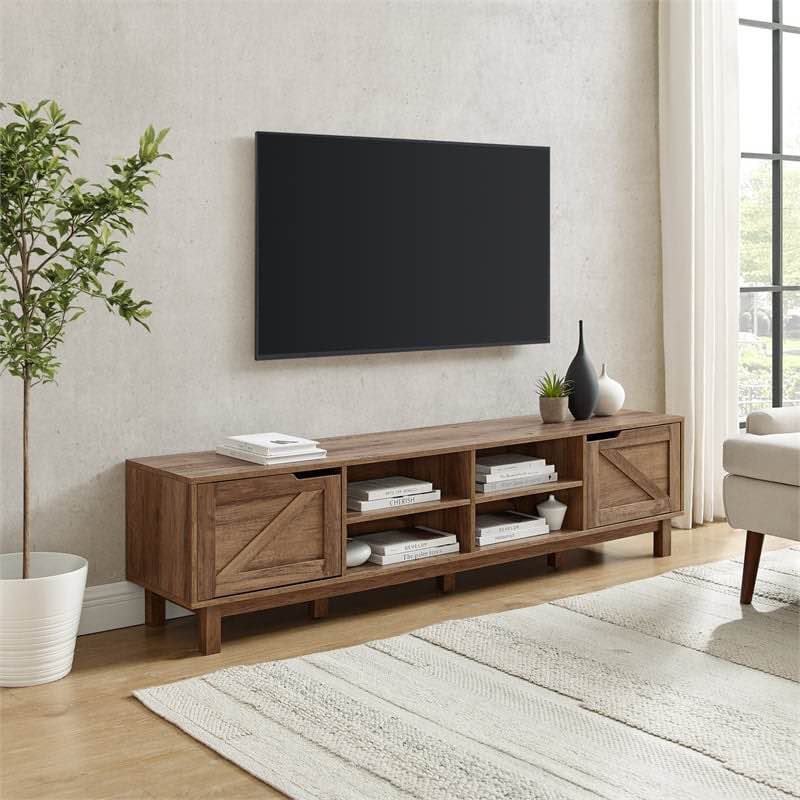 Walker Edison BDOM3FRO 17.75 x 14.5 x 70 in. Simple Barndoor TV Stand, Rustic Oak