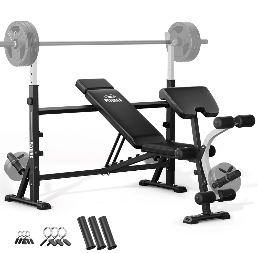 FLYBIRD Olympic Weight Bench - Adjustable Press with Rack, Leg Developer & Preacher Curl (1000Lbs/2025)
