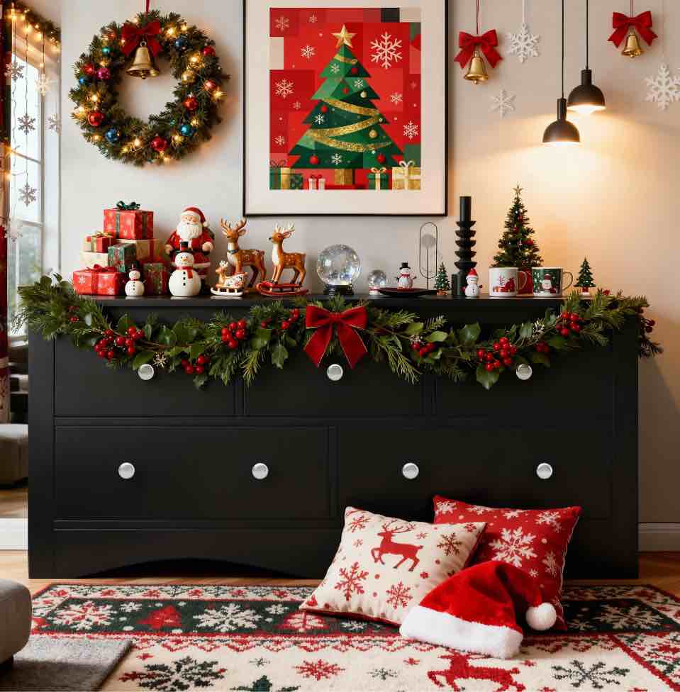 Homall 5 Drawer Double Dresser, Modern Wood Chest of Drawer for Living Room Bedroom,Black