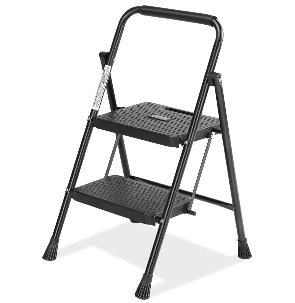 CONCETTA 2 Step Ladder, Folding Step Stool with Anti-Slip Pedal, Lightweight Portable Ladder for Home, Workplace, 800lbs Capacity?Black