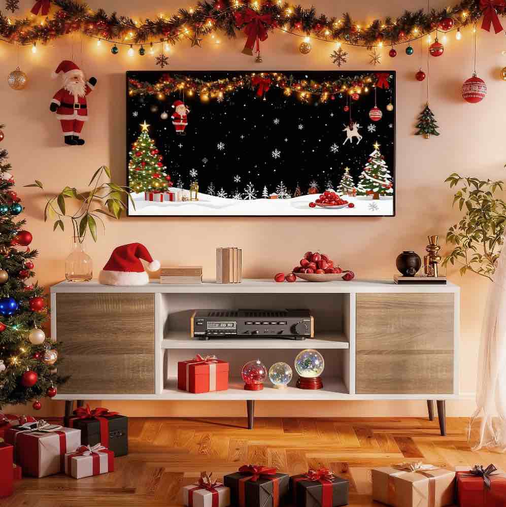 Homall 65 Inch Modern TV Stand,White&Walnut Wood Entertainment Center with Storage Drawers & Cable Management for Living Room