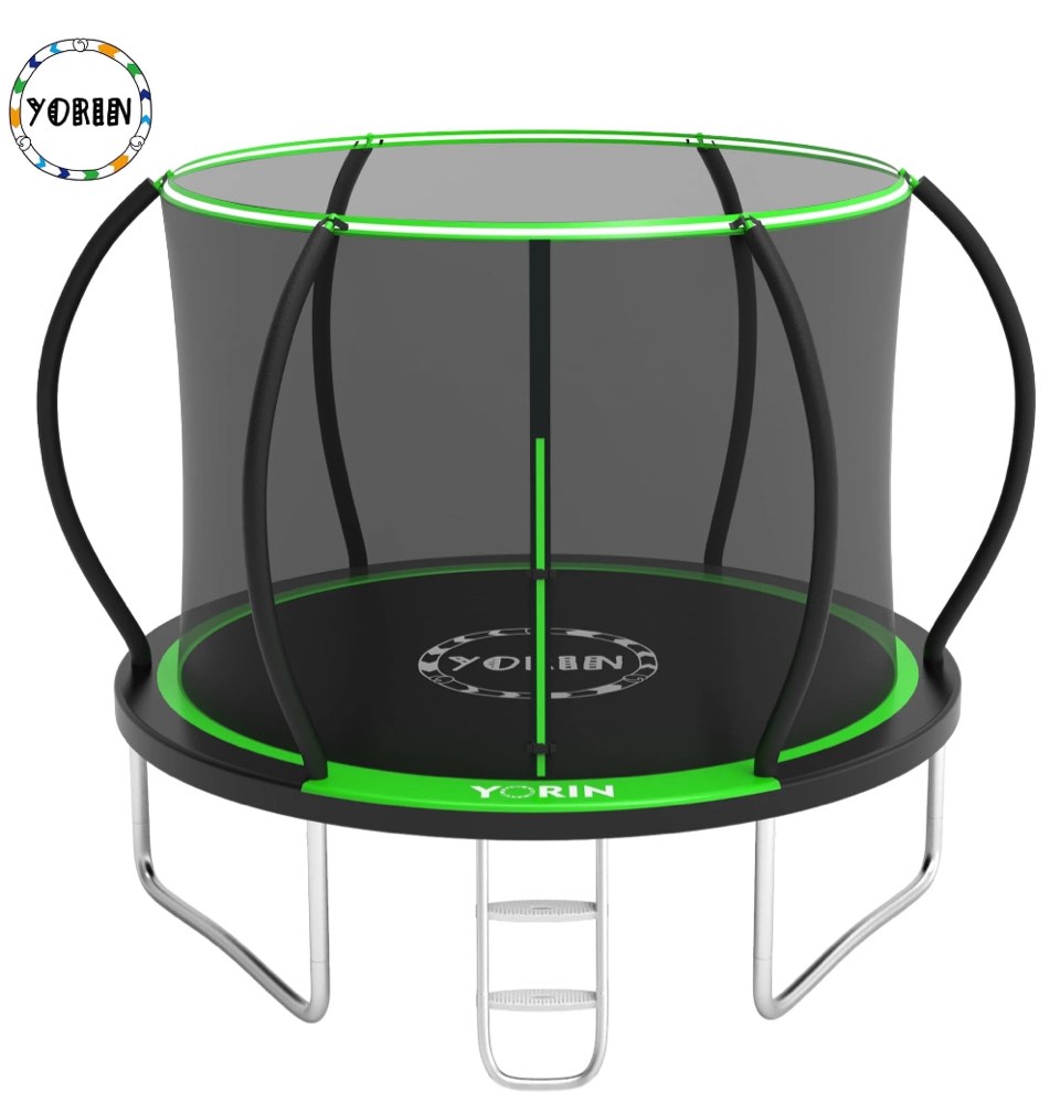 YORIN Trampoline, 10FT Trampoline with Enclosure Net, 1000LBS Trampoline for 3-4 Kids Adults, Outdoor Trampoline with Ladder, Anti-Rust Backyard Heavy Duty Pumpkin Round Trampoline