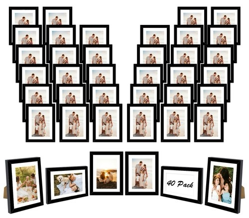 JCJMY 40 Packs 5x7 Picture Frames Bulk, Display 4x6 with Mat or 5x7 Without Mat, Black Gallery Frame