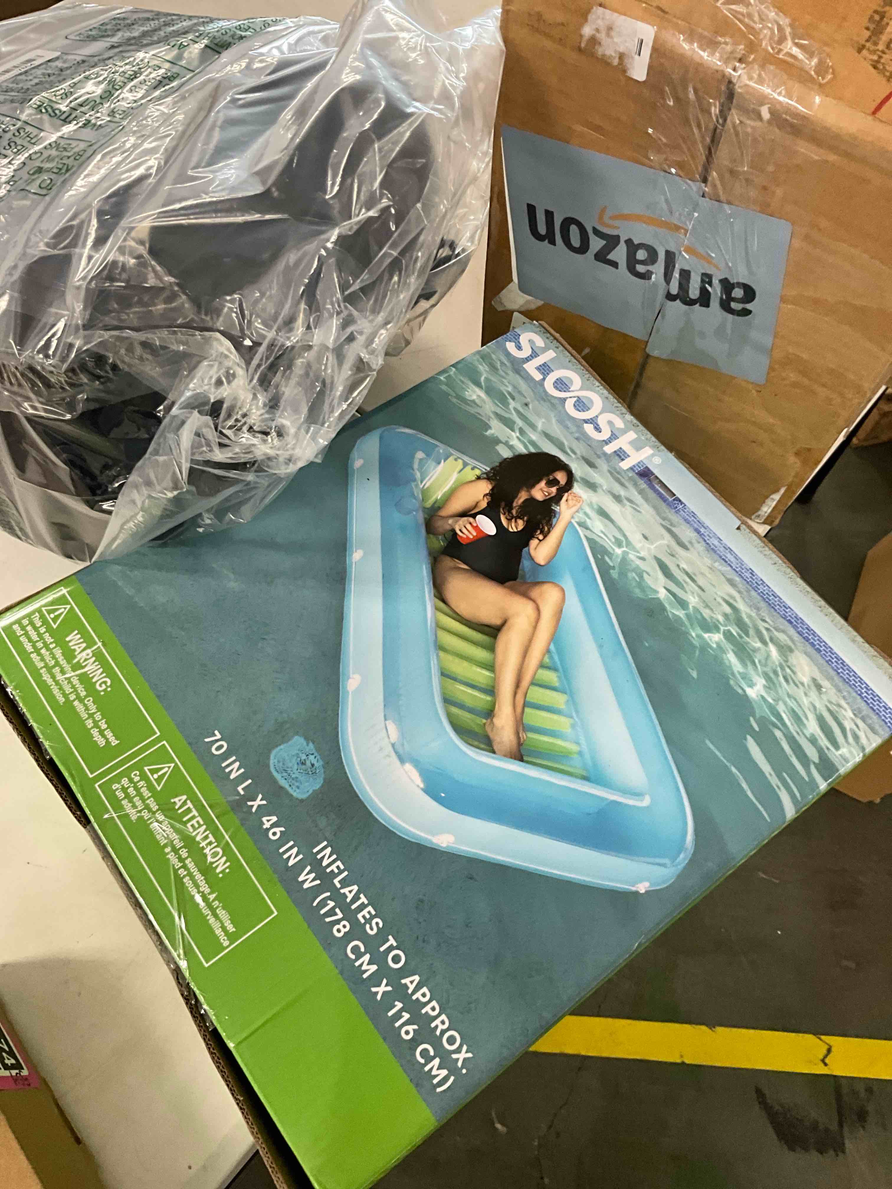 Condition photo showing Good Condition for SLOOSH Inflatable Tanning Pool Lounger Float, 70" x 46" Pool Floats Adult with Pillow, 4 in 1 Suntan Tub Raft Floatie,Sunbathing Bed Lounge for Water Blow Up Kids Ball Pit Party Gifts, L-Cyan