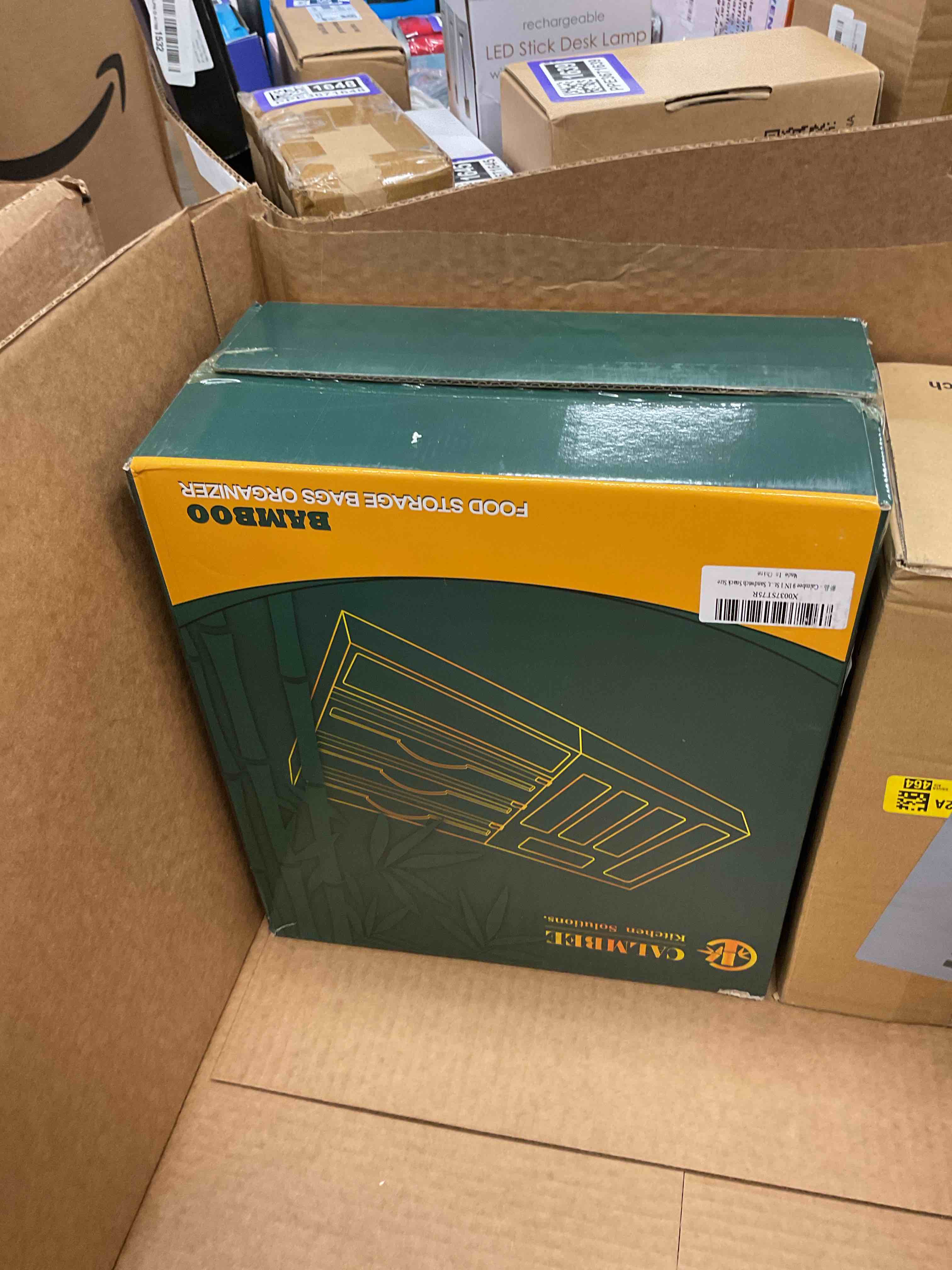 Condition photo showing Good Condition for Calmbee 9 IN 1 Storage Bag Organizer for Kitchen Drawer, Bamboo Foil and Plastic Wrap with Cutter, Organizers Compatible Gallon, Quart, Sandwich Snack Size Natural