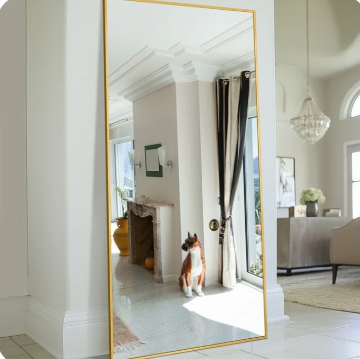Antok Full Length Floor Mirror 76"x34" Rectangle Floor Standing Tall Mirror with Aluminum Frame, Leaning, Wall Mounted or Freestanding, Gold