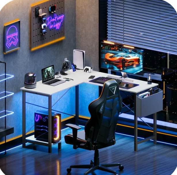 edx 49 inch l shaped desk - computer desk corner desks gaming desk pc table with cpu stand for home office dorm sturdy writing workstation, white