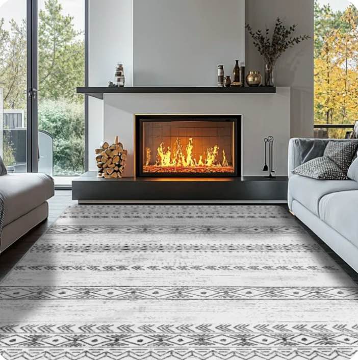sonoro kate 8'x10' area rugs for living room, machine washable oriental vintage non slip soft indoor area carpet, gray/white